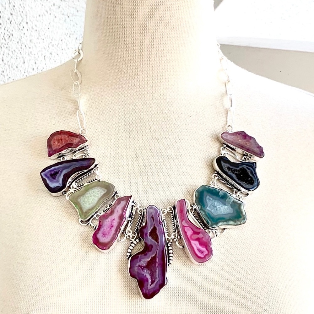 Multi Color Botswana Agate Necklace - Picture 3 of 8